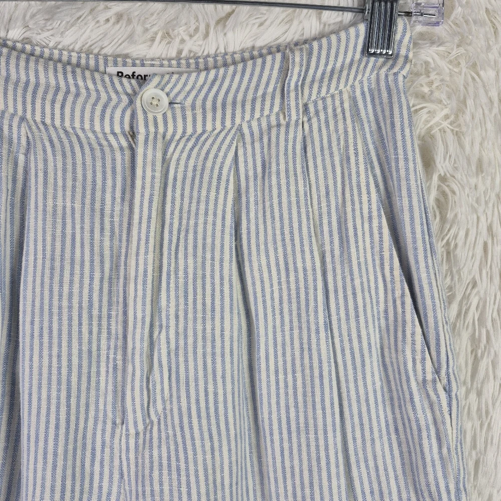 Reformation Womens Sz 0 Pinstripe 100% Linen Wide Leg Pants Resort Beachy Pleat‎
